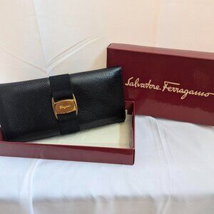 Ferragamo Black Long Wallet in Box